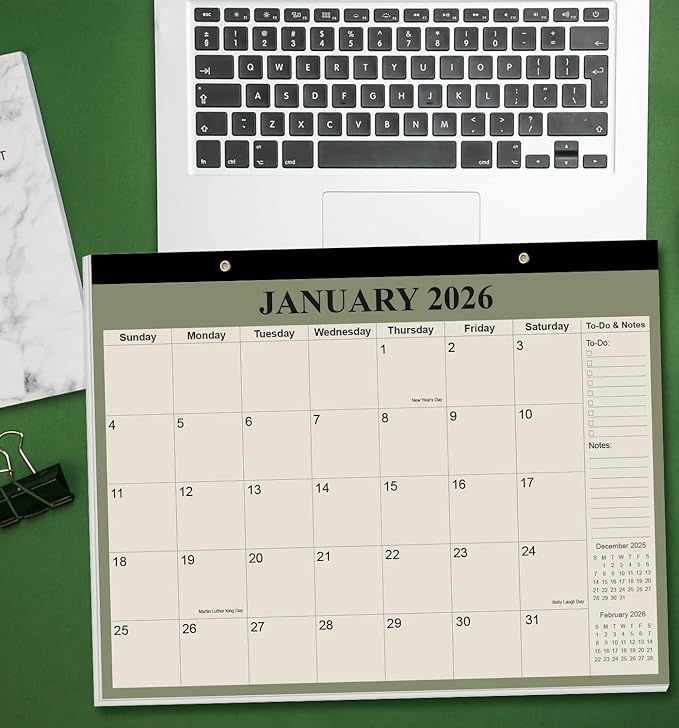 Desk Calendar 2026 - Calendar 2026-2027 from January 2026 to June 2027, 18 Months Calendar with Thick Paper for Office, Home, School Organizing, 14" X 11", Cyan