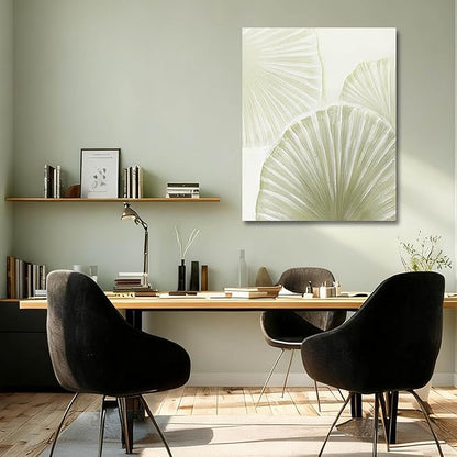 MLART99 Abstract Shell Wall Art Coastal Canvas Painting Beige and Green Nature Artwork Large 32x40 Modern Beach Wall Decor for Living Room Bedroom Dining Room
