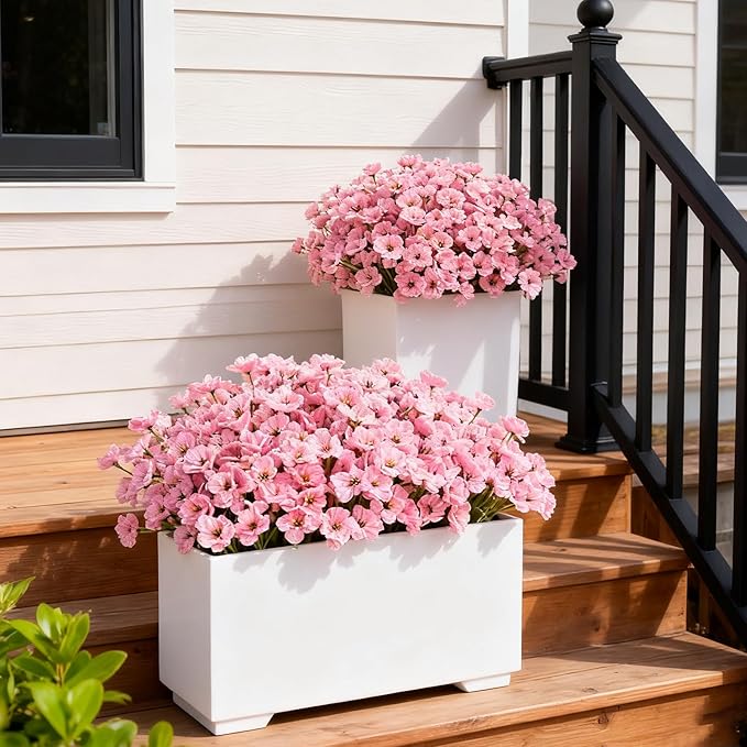 Artificial Flowers for Outdoor Faux Plants for Spring Summer Decoration, UV Resistant Realistic Silk Plastic Fake Flowers Garden Porch Patio Balcony Yard Front Home Decor, 24 Bundles