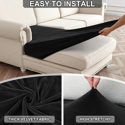 NAISI Waterproof Couch Cushion Covers Thick Velvet Fabric Washable Sofa Slipcovers 1 Piece Individual Sectional Couch Covers with Elastic Bottom(1 PC for 2-Seat Cushion or Loveseat,Black)