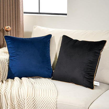 Aeckself Pack of 2 Luxury Velvet Square Pillow Covers Modern Decorative Pillowcase Comfortable Soft Solid Cushion Case for Sofa Bedroom Car Living Room 18 x 18 Inch, Navy Blue 45 x 45cm