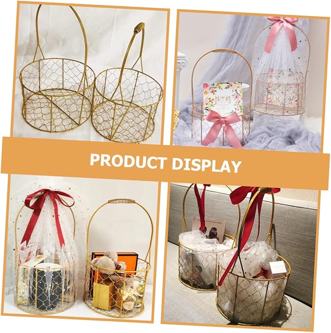 Decorative Round Wire Basket with Handle Versatile Storage for Fruits Flowers and Crafts Chic Iron Wire Basket for Weddings and Home Organization