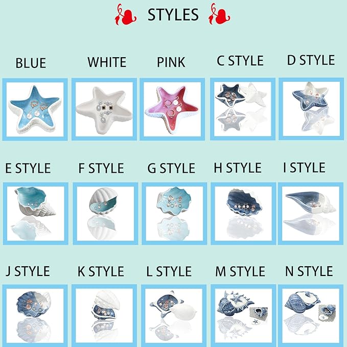 Ceramic Starfish Shell Jewelry Holder Jewelry Tray White Jewelry Dish Tray Ring Holder Trinket Dish Jewelry Plate Decorative Tray Key Bowl for Jewelry Christmas Room Beach Ocean Coastal Decor