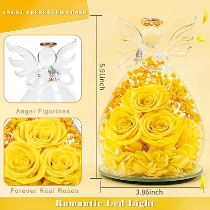 Beferr Valentines Day Rose Gifts for Her Women Mom Gifts for Birthday, Fresh Flowers for Delivery Prime Forever Preserved Rose in Glass Angel Figurine, for Grandma Wife Kids Daughter
