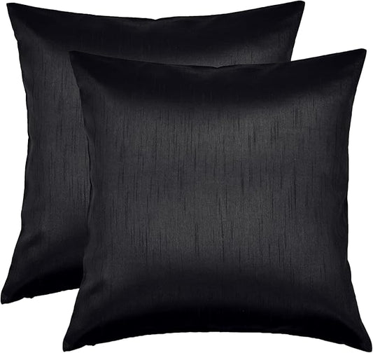 Aiking Home Collection 26x26 Inches Faux Silk Square European Shams, Zipper Closure, Black (Set of 2)