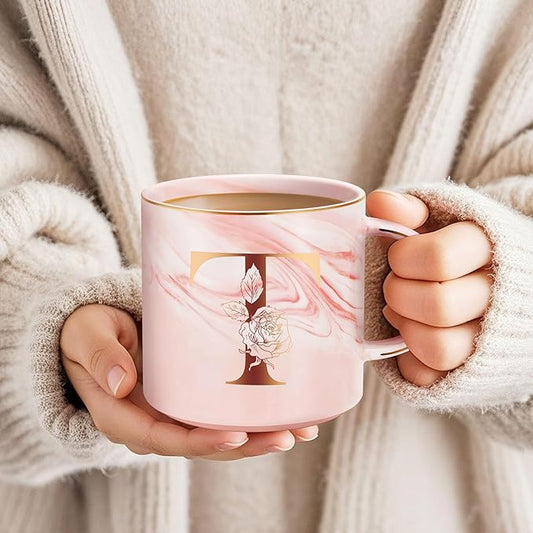 Valentines Day Gifts for Her, Anniversary Birthday Galentines Gifts for Women Mom Grandma Friend Sister Wife Teacher Coworker, Personalized Initial Customized Gift Monogrammed A-Z Coffee Mug 12 OZ(T)