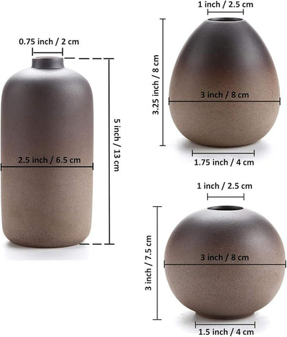ComSaf Small Ceramic Flower Bud Vases Set of 3, Modern Style Simple Design Metallic Gradually Varied Brown Color Elegant Home Office Living Room Table Desk Decoration for Wedding Home Visit