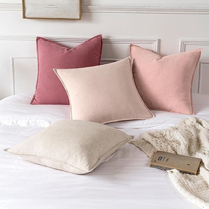 MIULEE Decorative Linen Euro Sham Pillow Covers 22x22 Inch Cranberry Red Boho Farmhouse Neutral Couch Throw Pillows for Bed Pack of 2 Accent Modern Pillowcase Sofa Livingroom Home Decor