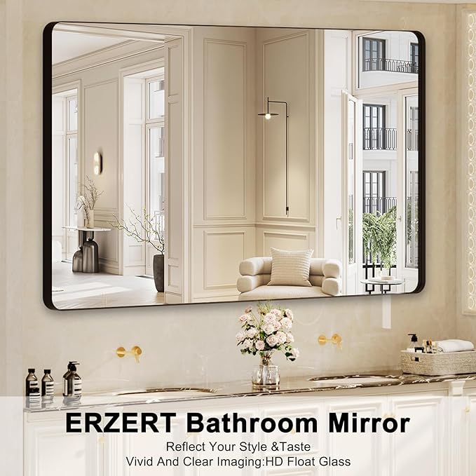 Bathroom Mirrors for Over Sink,60x36Inch Vanity Mirrors for Wall,Black Metal Frame Rectangle Mirrors for Bathroom Farmhouse,Restroom,Hangs Horizontally or Vertically