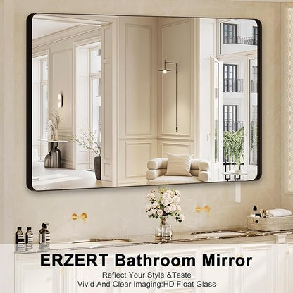 Bathroom Mirrors for Over Sink,60x36Inch Vanity Mirrors for Wall,Black Metal Frame Rectangle Mirrors for Bathroom Farmhouse,Restroom,Hangs Horizontally or Vertically
