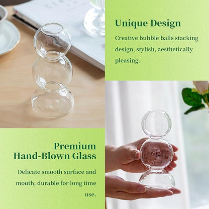 Glass Bubble Vases for Flowers, Hewory 2pcs Clear Unique Cute Single Flower Vase for Centerpieces, Funky Aesthetic Vase Skinny Bud Vase, Cool Groovy Decor for Home Living Room Bedroom Office Tabletop