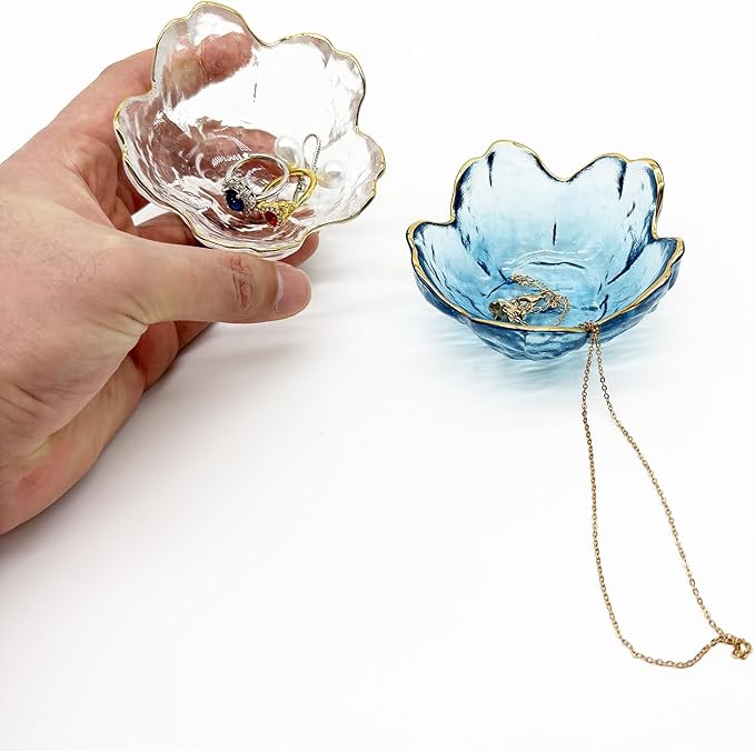 Glass Jewelry Dishes for Women, Small Ring Dish Engagement Gifts, Crystal Ring Holder Dish Jewelry Bowl, Flower Jewelry Holder Dish, Nightstand Decor Jewelry Tray, Jewelry Plate Trinket Dish