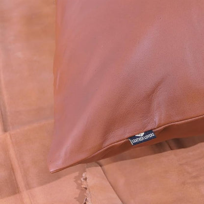 LL LEATHER LOVERS Lambskin Leather Pillow Cover - Sofa Cushion Case - Decorative Throw Covers for Living Room & Bedroom, 22x22 Inches - Camel Antique Plane Pack of 2