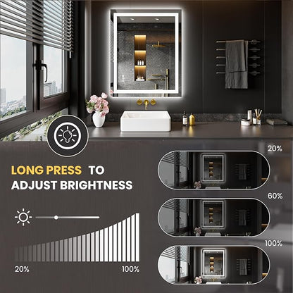 LOAAO 20X28 LED Bathroom Mirror with Lights, Anti-Fog, Dimmable, Backlit + Front Lit, Lighted Bathroom Vanity Mirror for Wall, Memory Function, Tempered Glass, Shatter-Proof, ETL Listed