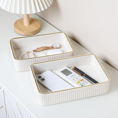 Desk Organizer Tray, PU Leather Valet Tray Nightstand Organizer Cologne Perfume Trays for Men Women, Decorative Vanity Trays Key Bowl Trinket Dish (Ivory, 10.3" x 6.7" x 2.2")