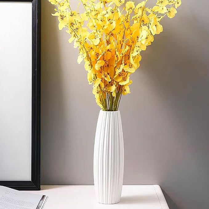 12Inch Tall White Ceramic Vase for Home Decor, Modern Textured Vase for Living Room, Table Centerpiece, Farmhouse Style
