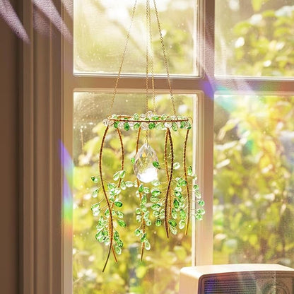 3 PCS Crystal Suncatchers, Suncatchers for Windows Hanging Green Plant Sun Catchers with Chain Suns Catchers Indoor Window Hanging Light Catcher for Home Garden Decor Plant Lover Gift