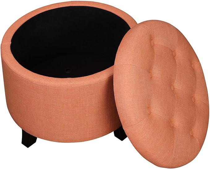 Convenience Concepts Designs4Comfort Round Storage Ottoman 19.75" - Versatile Contemporary Foot Stool for Living Room, Office, Coral Fabric
