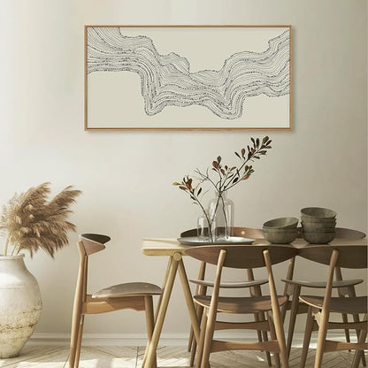 HLNIUC Neutral Abstract Framed Canvas Wall Art Set, Black Beige Wave Line Wall Decor, Large Minimalist Painting, Modern Geometric Art Print for Living Room, Bedroom, Dinning Room, Office - 40"x20"x1