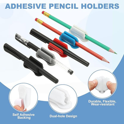 PATIKIL 20 Pcs Adhesive Pencil Holders for Desk, Universal Pencil Clip Silicone Pen Holder Office Desk Pen Organizer for Wall Clipboard Teacher Supplies, White