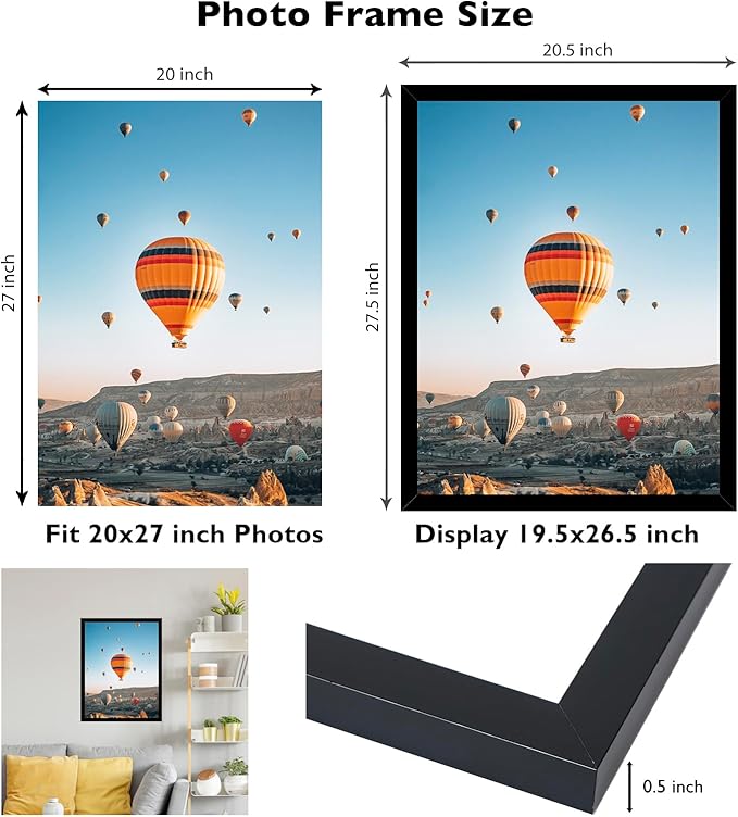 20x27 Picture Frame Set of 2 Black for Puzzles Poster Photo Picture, Horizontal and Vertical Formats for Wall Hanging, 20 x 27 Wall Gallery Puzzles Frame for 20 by 27 Photos Posters, 2 Pack,Black