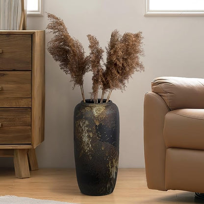 Rustic Ceramic Tall Floor Vase,15.7 Inch Black Large Pottery Farmhouse Decor Floor Vase for Living Room Entryway Table Centerpiece Decor,Vintage Terracotta Vases,Wedding Gift
