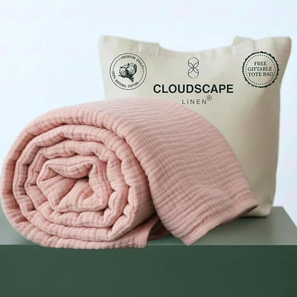 Luxury 100% Cotton Muslin Throw Blanket, 4 Layer Extra Large 50x70in, Perfect for Couch, Sofa, Home Decor, Soft Gauze Travel Blanket, Winter Cozy Throw, All Season Seashell Pink