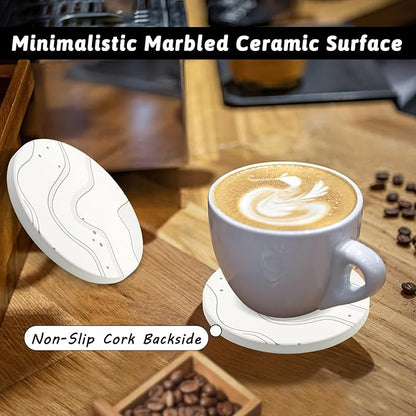 Coaster Set of 4, Drink Coasters with Holder, Absorbent Ceramic Coasters for Dining Table, 4 Inch Round Coasters Set for Drinks, Cup Coaster for Home Decor, Housewarming Gift, (R&C)