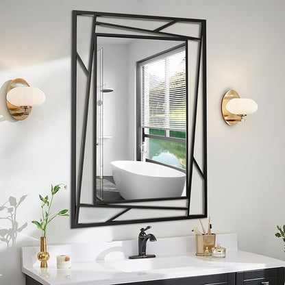 Rectangular Wall Mirror, 36''X24'' Matte Black Metal Framed Farmhouse Bathroom Mirrors for Bedroom Entryway Living Room, Hang Horizontally or Vertically