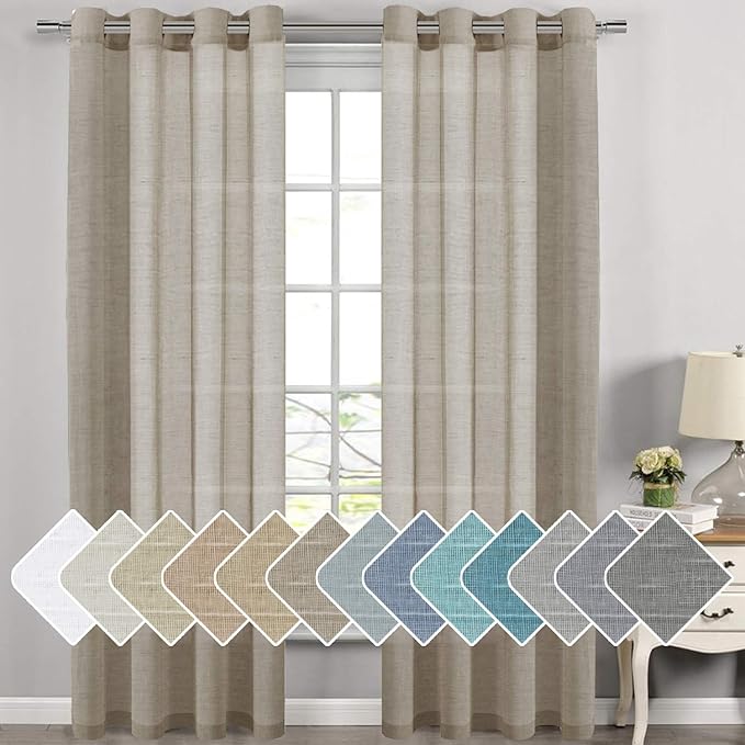 H.VERSAILTEX Linen Curtains Flax Linen Blended Curtain Panels for Living Room/Bedroom Semi Sheer Privacy Curtains 108 inch Length 2 Panels Set Nickel Grommet Window Drapes,Taupe