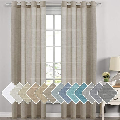 H.VERSAILTEX Linen Curtains Flax Linen Blended Curtain Panels for Living Room/Bedroom Semi Sheer Privacy Curtains 108 inch Length 2 Panels Set Nickel Grommet Window Drapes,Taupe