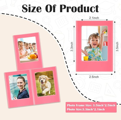 Epakh 20 Packs Magnetic Photo Picture Frame Cute Mini Table Photo Frame Holder 3 Inches Plastic Colorful Picture Display for Fridge Office (Pink)