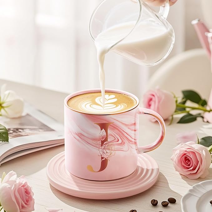 Valentines Day Gifts for Her, Anniversary Birthday Galentines Gifts for Women Mom Grandma Friend Sister Wife Teacher Coworker, Personalized Initial Customized Gift Monogrammed A-Z Coffee Mug 12 OZ(J)