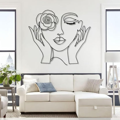 Trpiox Minimalist Woman Face Metal Wall Art, Abstract Metal Wall Art, Line Art Wall Decor for Living Room, Bedroom, Bathroom (White,24" W x 21" H / 60 x 53 cm)