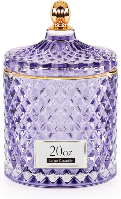 Candy Dish Glass Cookie Jar with Lid Candy Bowl for Office Desk Decor, Apothecary Jars Purple Bathroom Accessories Cute Room Decor Aesthetic, Q Tip Holder Decorative Glass Jewelry Box (20oz)