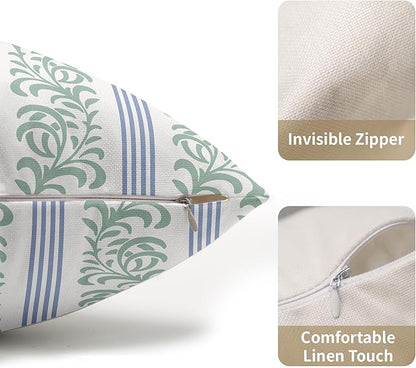 Blue Green Floral Lumbar Pillow Covers 12x20 Set of 2 Spring Vitage Flower Striped Pattern Rustic Decorative Outdoor Farmhouse Boho Pillowcases Decorations Throw Cushion Cover Decor for Couch Sofa Bed