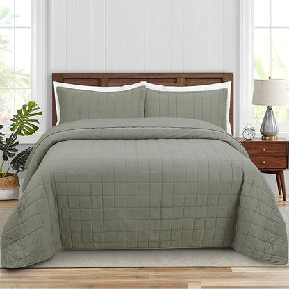 Quilt Super King Size Bedding Sets, 100% Cotton Lightweight Luxury Comforter Set, Oversized Extra Wide Stitching Bedspread Coverlet with 2 Pillowcase Suitable for All Season, Green