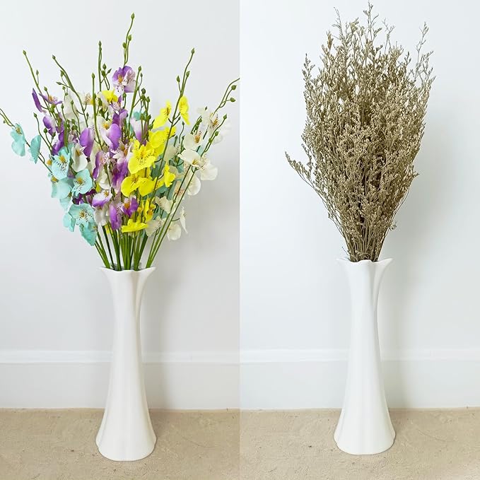 12Inch Tall White Ceramic Vase for Home Decor, Modern Textured Vase for Living Room, Farmhouse, Shelf, Table Centerpieces