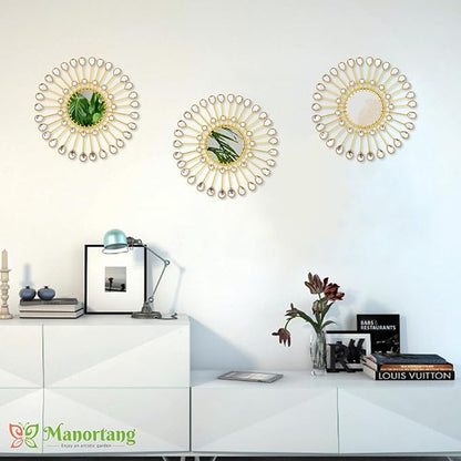 Gold Mirrors - Sunburst Christmas Wall Art, Decorative Round Mirrors for Christmas Bedroom, Living Room, Bathroom, Kitchen, Entryway, Hallway - Set of 3