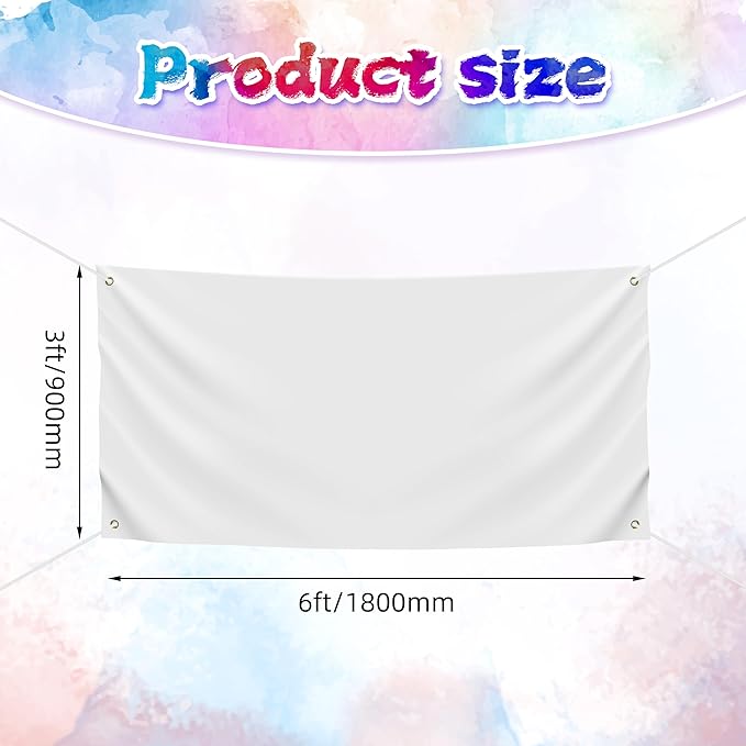 Blank DIY Banners Polyester Oxford Cloth White Banner with Hanging Rope for Wall Signs Writing DIY Painting Indoor Outdoor Office Camping Yard Birthday Party Decorations Supplies (6x3ft)