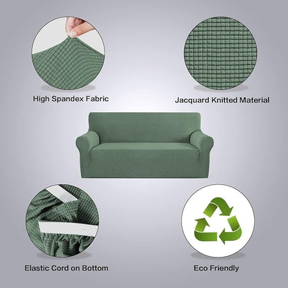 H.VERSAILTEX Stretch Couch Covers for Sofa 1 Piece Slipcovers for Couches 3 Seater Couch Cover Feature Thick Checked Jacquard Fabric with Elastic Bottom(Large Sofa 90"-100" Wide, Loden Frost)