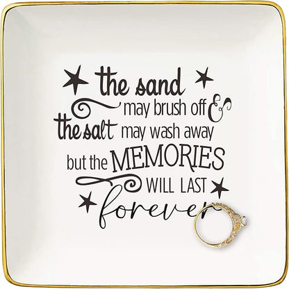 NZY Beach Life Memory Gifts for Women Best Friends Bestie BFF-Leaving Farewell after Holiday,Shared Happy Vacation Memories Gifts-Jewelry Tray Trinket Holder Ring Dish-The Sand May Brush Off