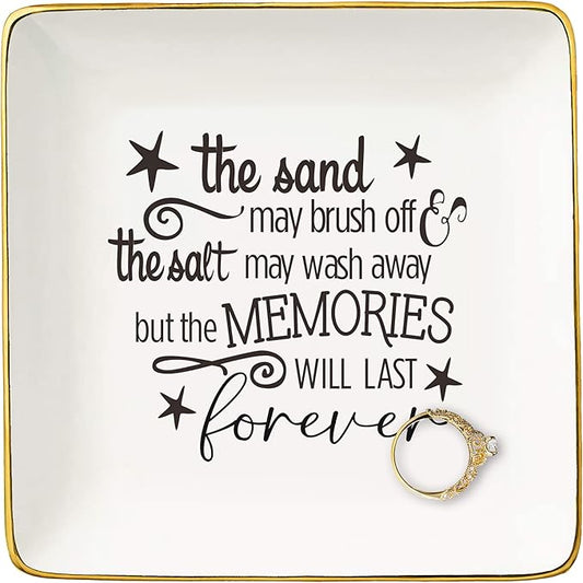 NZY Beach Life Memory Gifts for Women Best Friends Bestie BFF-Leaving Farewell after Holiday,Shared Happy Vacation Memories Gifts-Jewelry Tray Trinket Holder Ring Dish-The Sand May Brush Off