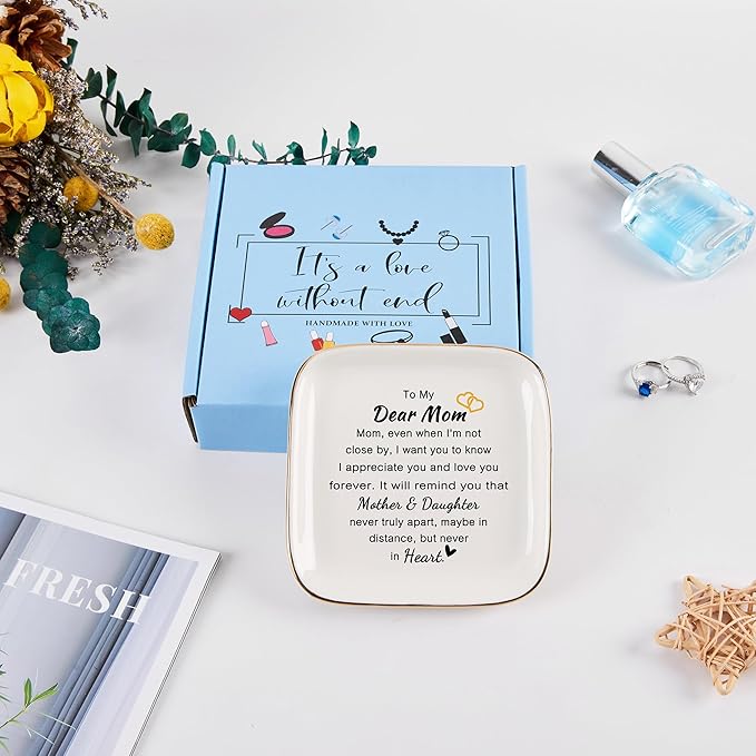 Mom Ring Jewelry Dish - Mother&Daughter Birthday Gifts for Moms Christmas Valentines Mothers Day from Daughter