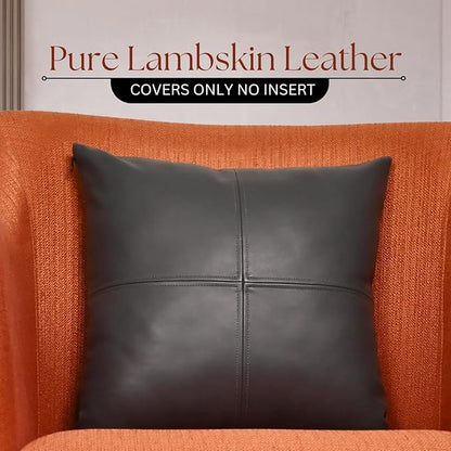 LL LEATHER LOVERS Lambskin Leather Pillow Cover, Hand Panel Stitched Leather Decorative Throw Pillow Covers for Couch Sofa Bed Living Room Garden (20x20 Inches, Dark Grey Pack of 2)