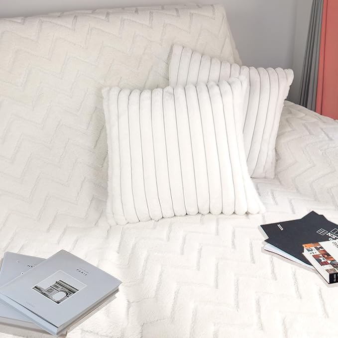 2 Pack 24x24 Pillow Cover Velvet Pillow Covers, Faux Fur Square Throw Pillow Covers for Living Room Decorations Throw Pillow Case, Throw Pillow Cover Cushion Cover for Home Sofa Bedroom Car, White