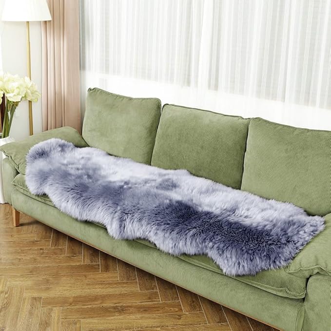 LLB Genuine Sheepskin Area Rug Wool Rug Fur Carpet Fluffy Shaggy Fur Rug for Living Room Kids Bedroom Real Sheepskin Throw Lambskin Rugs Sofa Mat Chair Seat Covers (Carbon Gray, 2 x 6 ft Sheepskin)
