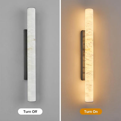 LMQNINE Natural Alabaster Wall Sconces Spanish Marble Wall Light Cylinder Modern Black LED Sconce for Living Room Bedroom Bathroom Stairs（L-1Pack）