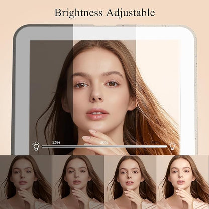 FUNTOUCH Rechargeable Travel Makeup Mirror with 72 Led Lights, Portable Lighted Makeup Mirror, 3 Color Lighting, Dimmable Touch Screen, Type C, Tabletop LED Folding Cosmetic Vanity Mirror