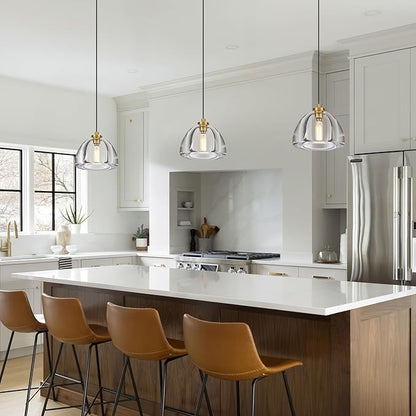 Crystal Pendant Light Kitchen Island: 2 Pack Luxury Brass Hanging Lights - 7" Dimmable Modern Crystals Lighting Fixture over Dining Table - Adjustable Gold Pendants Light for Bathroom Bulbs Included